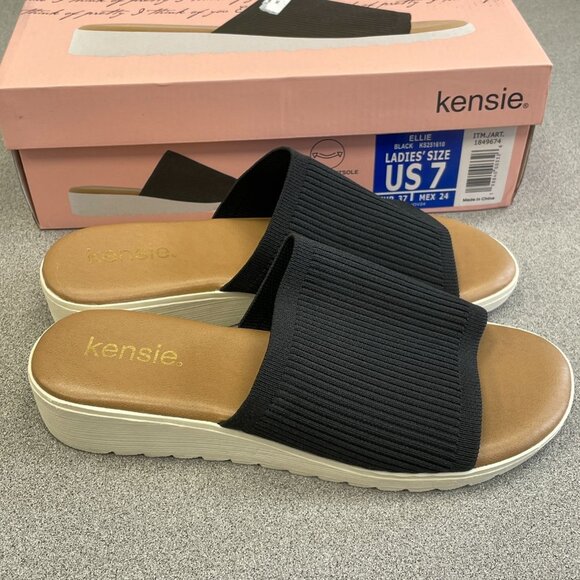 NEW Kensie Women's Size 7M Ellie Black Slide Wedge Sandals - Picture 1 of 6